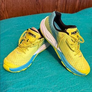 Hoka One One Vibrant Yellow and Teal Sneakers